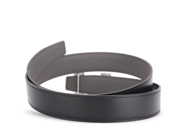 H BELT SILVER BUCKLE AND REVERSIBLE BLACK & ETAIN 90CM X 3CM, WITH DUST COVER & BOX