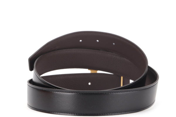 100CM BELT BLACK & BROWN BRUSHED GOLD H BUCKLE, WITH DUST COVER & BOX